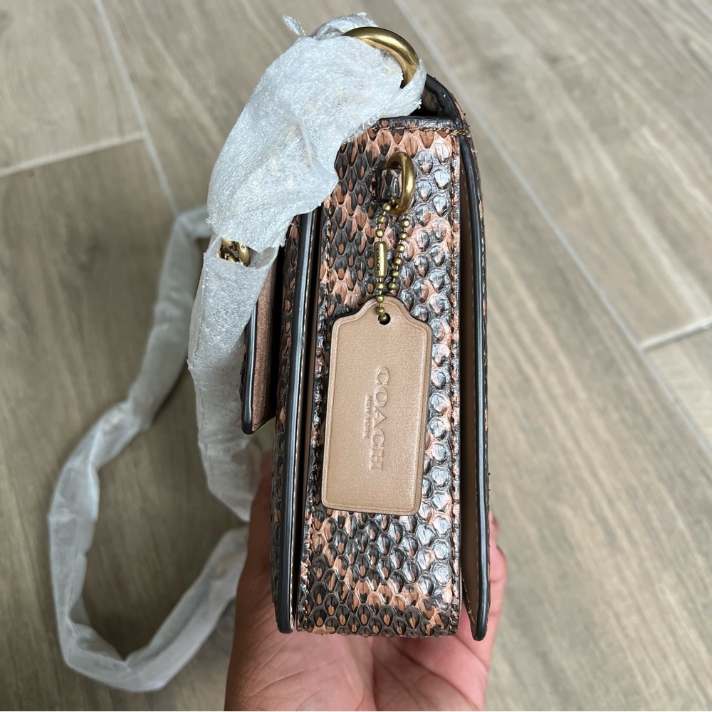 Coach Hutton Shoulder Bag In Blocked Signature Canvas With Snakeskin Detail - Picture 5 of 10